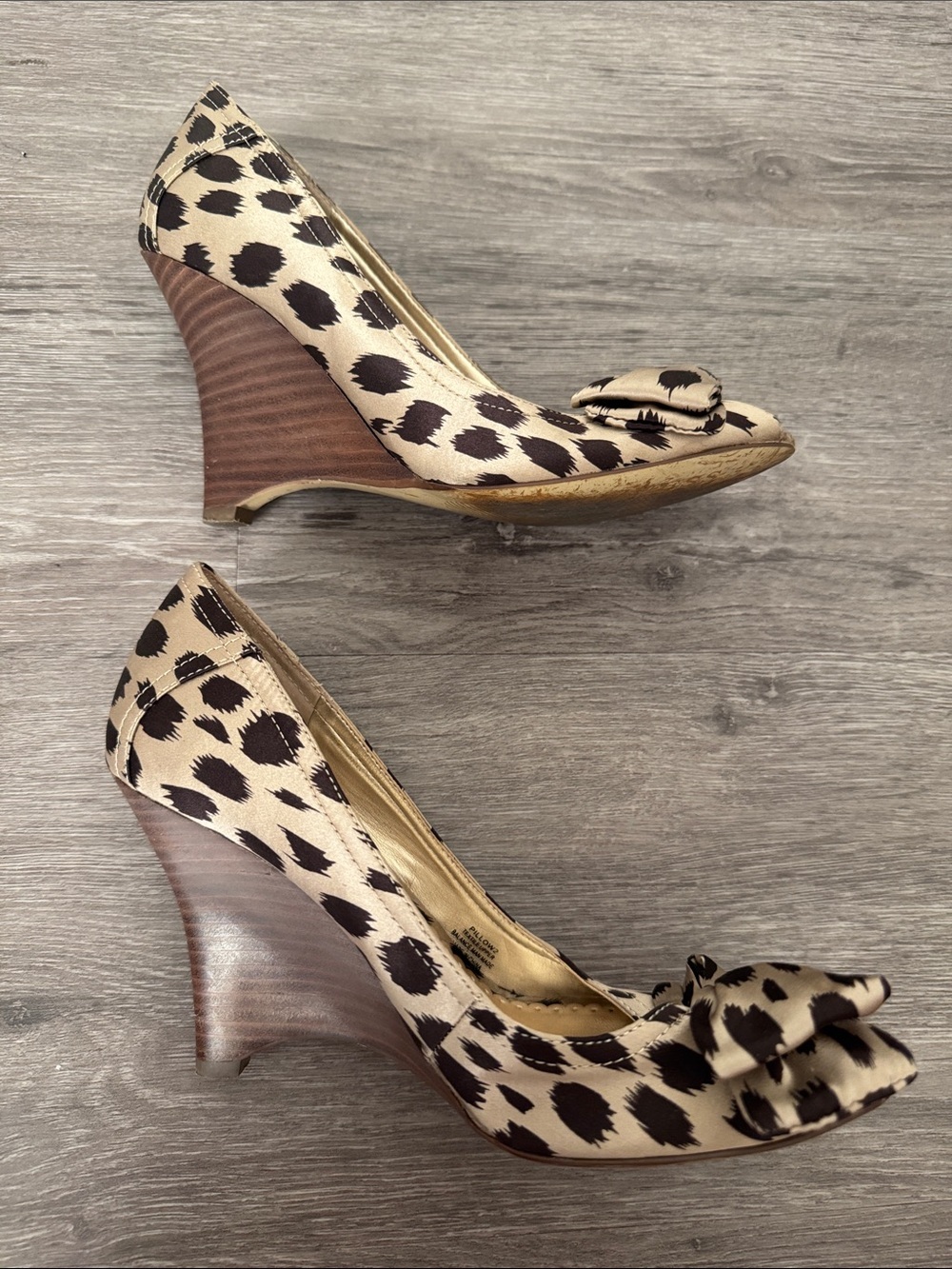 GUESS Leopard-Print Peep-Toe Wedge with Bow - Picture 3 of 9